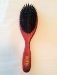 natural hair brush, red varnished beechwood, 11 rows of natural boar's bristles in cushion, 22 x 6 cm, Made in Germany. Similar to the Mason Pearson or Kent Hairbrushes.